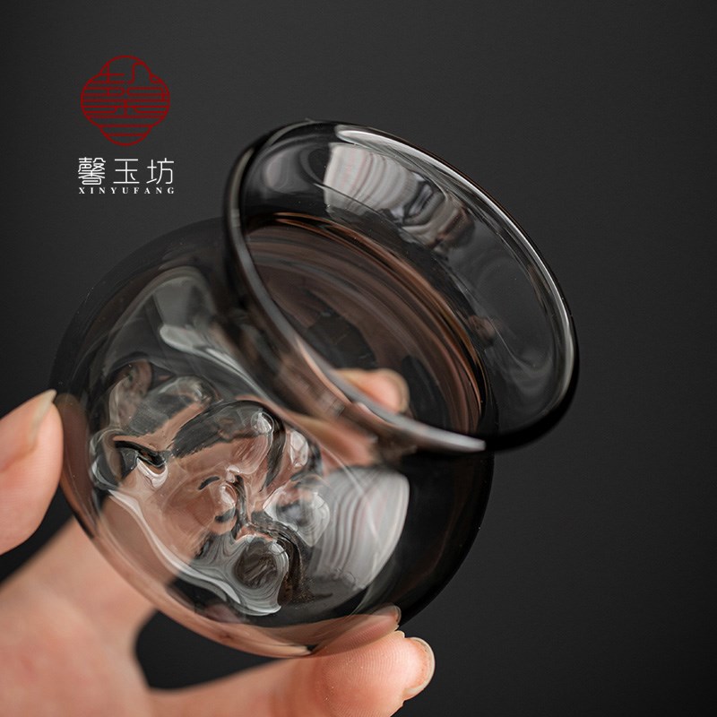 馨玉坊烟灰色玻璃茶漏观山茶叶过滤器不锈钢茶漏一体茶隔茶具配件