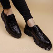 子古时尚 高档韩版 头皮尖鞋 男潮男士 复厚底内增高商务休闲流真 皮鞋