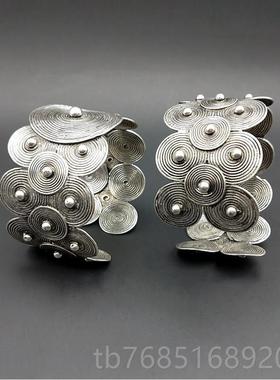 高档开苗银手镯复古 民族丝气片口个性霸手镯精致简约纯手工工艺