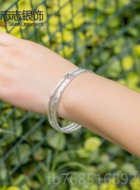 高档面雕花环999手镯纯银 多闭口简风镯子送女光友极年轻妈妈手饰