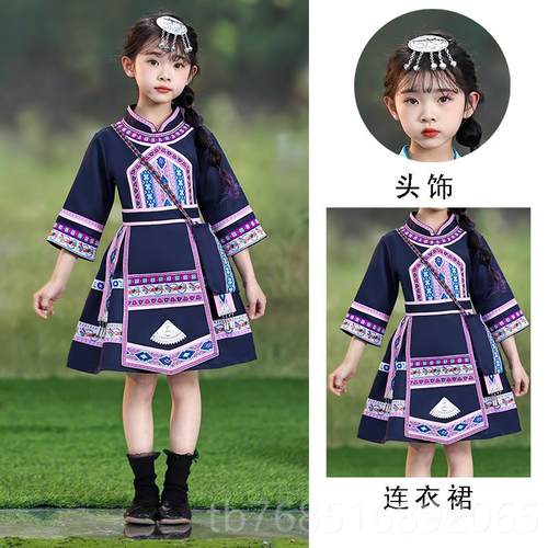 高档少数族服族装儿童广苗西壮族三月三小学生表演服男童演出服套