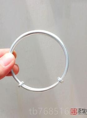 高档港生正9999银饰足手镯纯银手环古法磨砂雾面推拉传承女简约时