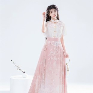 半身裙女夏国风汉元素日常改良拉链松紧腰新中式衬衣配马面裙套装