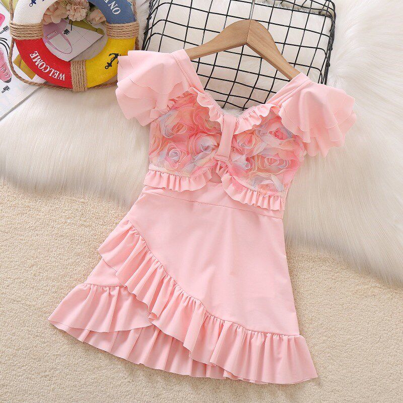 女童连身泳衣夏季新款小女孩公主裙式游泳衣海边度假儿童甜美泳衣