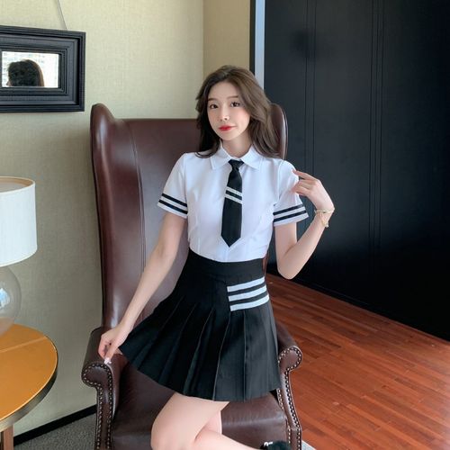 学院风套装女夏2024新款显瘦百褶裙衬衫上衣两件套制服技师工作服