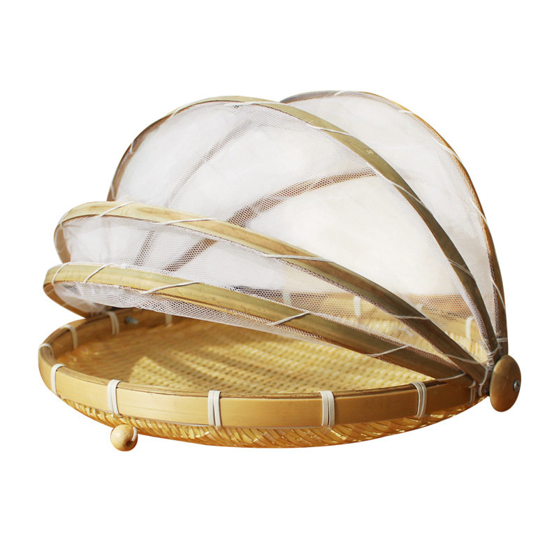 纱网防虫竹编筐簸箕食品晾晒篮子干货馒头筐带网竹编筛子晒菜篮