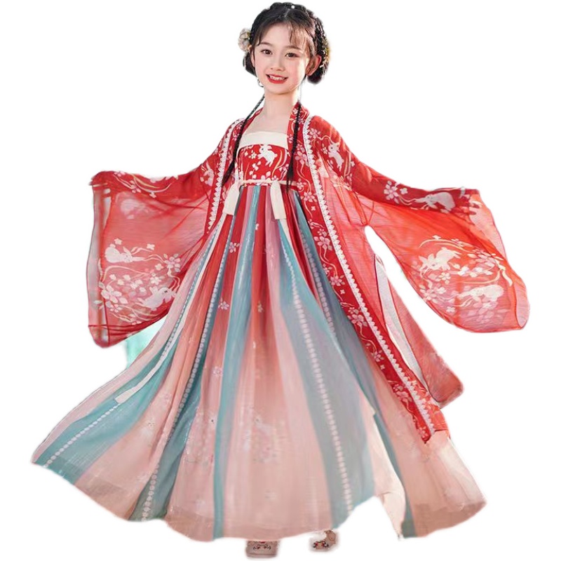 汉服女童连衣裙夏装薄2023新款儿童国风仙女裙表演明制改良古装裙