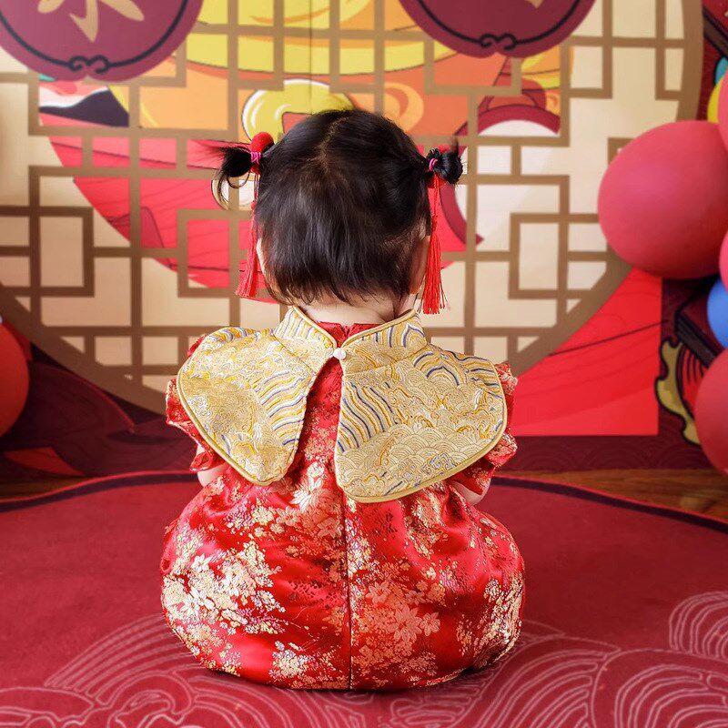 女宝宝周岁礼服中国风一岁抓周服满月百日宴婴儿生日男童包屁唐装