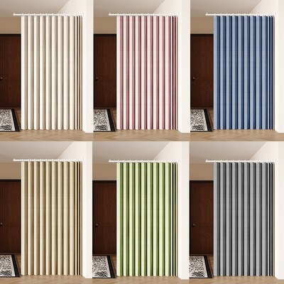 玄关隔断帘免打孔折叠卧室门帘单侧家用客厅屏风布分间房间隔断帘