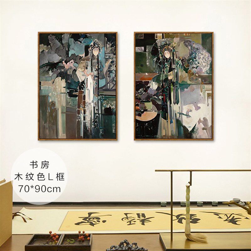 中式京剧花旦戏曲人物抽象油画酒店餐厅背景样板房玄关晶瓷装饰画