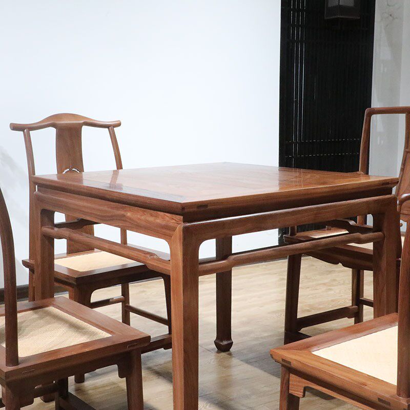 中式实木黑胡桃八仙桌新中式四方餐桌棋牌桌茶桌正方形禅意明式桌