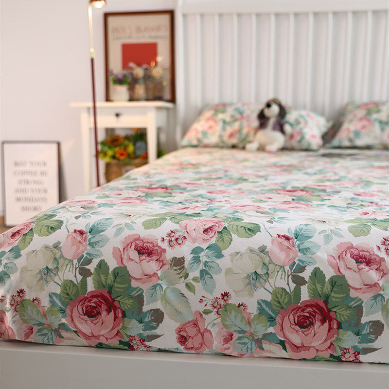 美式玫瑰花复古纯棉全棉席梦思床垫保护罩防尘套床笠单件全包围