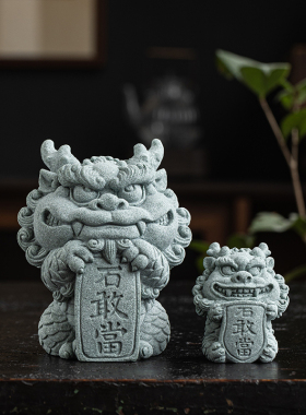 青砂石国潮风创意石敢当家居中式桌面客厅装饰摆件水族鱼缸造景