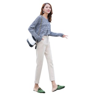 小个子毛呢裤子女秋冬季八分150矮145xs加绒西装九分小脚烟管裤厚