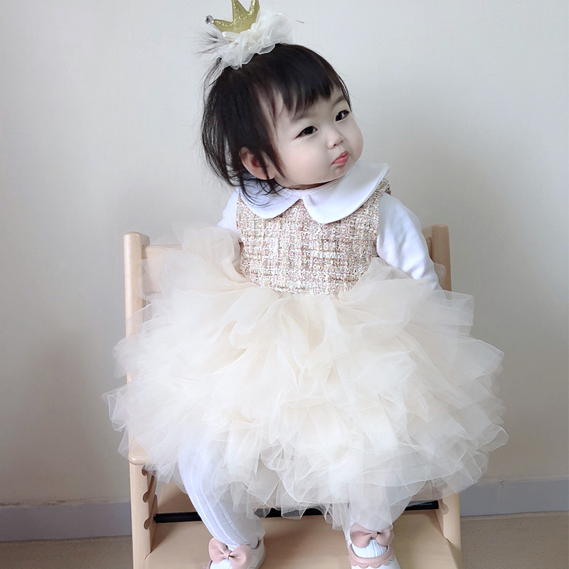 女童公主裙洋气儿童背心连衣裙宝宝周岁礼服婴儿生日蓬蓬裙纱裙仙