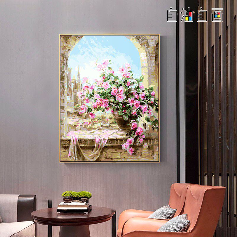 自油自画数字油画diy填充花卉餐厅手绘手工填色治愈油彩画 花期