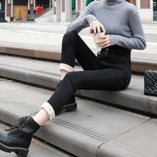 高个子棉裤 黑色小脚裤 女超长175女裤 秋冬加厚加绒高腰加长牛仔裤