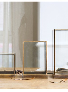北欧景观玻璃罩几何透明摆件铜边套装 展示柜防尘罩样板房装饰