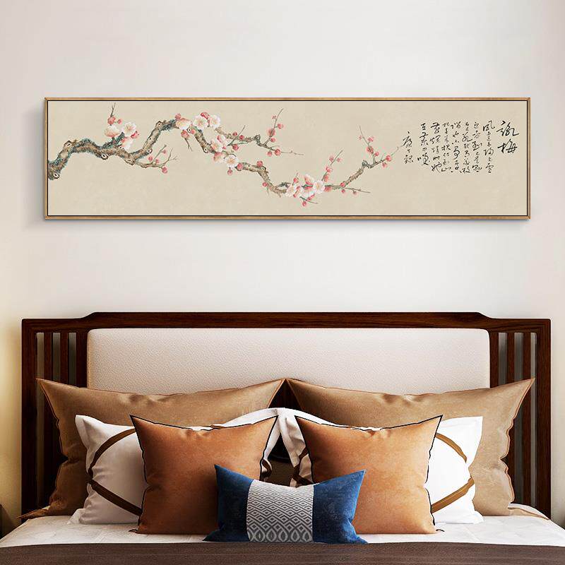 网红客厅装饰画沙发背景墙画横幅梅花鸟新中式卧室床头中国风壁画