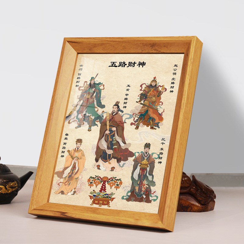 五路财神挂画神像桌面摆件赵公明关羽画像店铺招财文武财神爷摆台