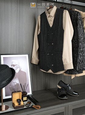 英伦风男士样板间衣服衣帽间衣橱软装组合装定制衣柜展厅饰品摆件