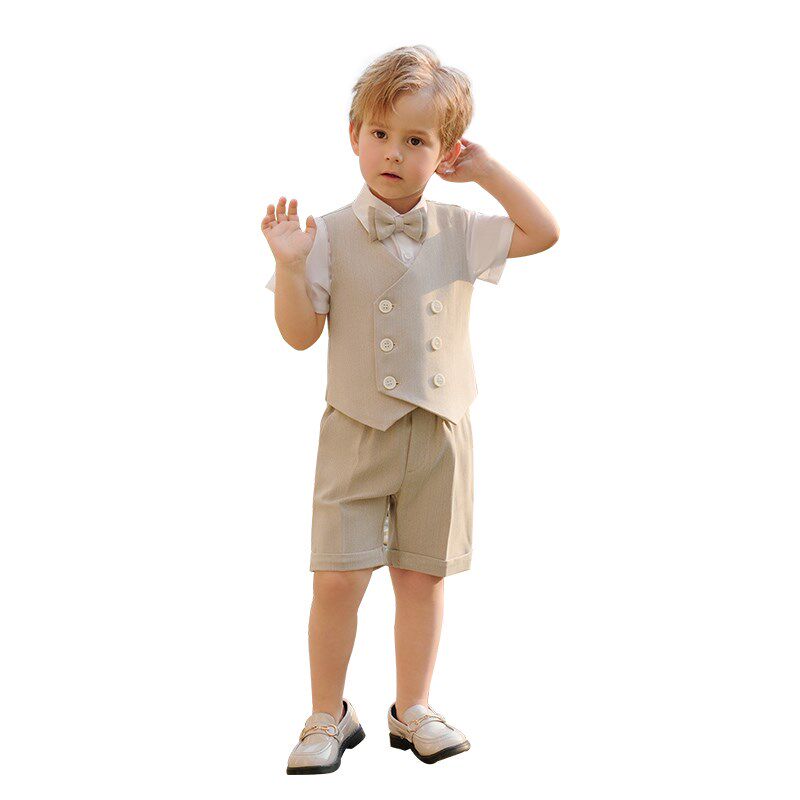 男童西装套装宝宝周岁生日短袖马甲套装婚礼花童礼服夏六一演出服