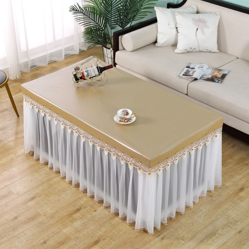 全包茶几桌布防尘罩欧式布艺家用垂纱油腊皮餐电烤火桌防水油防烫