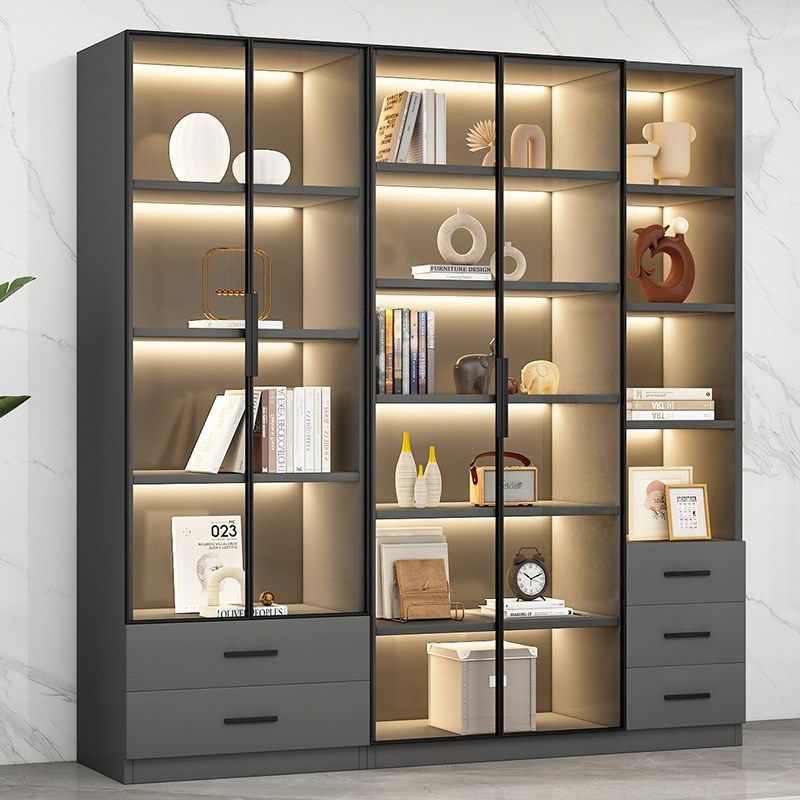 轻奢书柜带玻璃门客厅酒柜定制家用靠墙手办展示柜书架子一体组合,住宅家具,组合书柜,淘宝优惠券,粉丝福利购,淘宝优惠卷