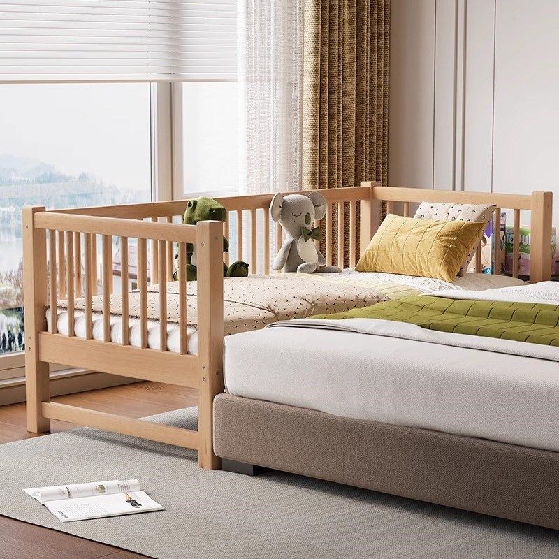 虹秀榉木拼接床平接加宽床边床全实木儿童婴儿床拼接大床大人可睡,住宅家具,儿童拼接床,淘宝优惠券,粉丝福利购,淘宝优惠卷