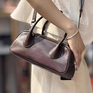 轻奢小众设计款复古波士顿包单肩斜挎手提包土司包头层植鞣牛皮