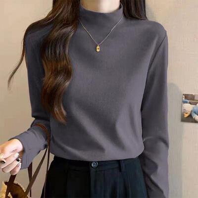 正品高货2025年秋冬半高领打底衫女内搭新款双面德绒加厚洋气修身