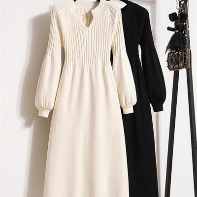 正品高货大码女装胖mm中长款针织连衣裙2025秋冬新款收腰遮肉a字