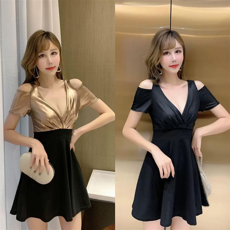 正品高货性感连衣裙气质收腰桑拿显瘦低胸大码裙子足疗技师工作服