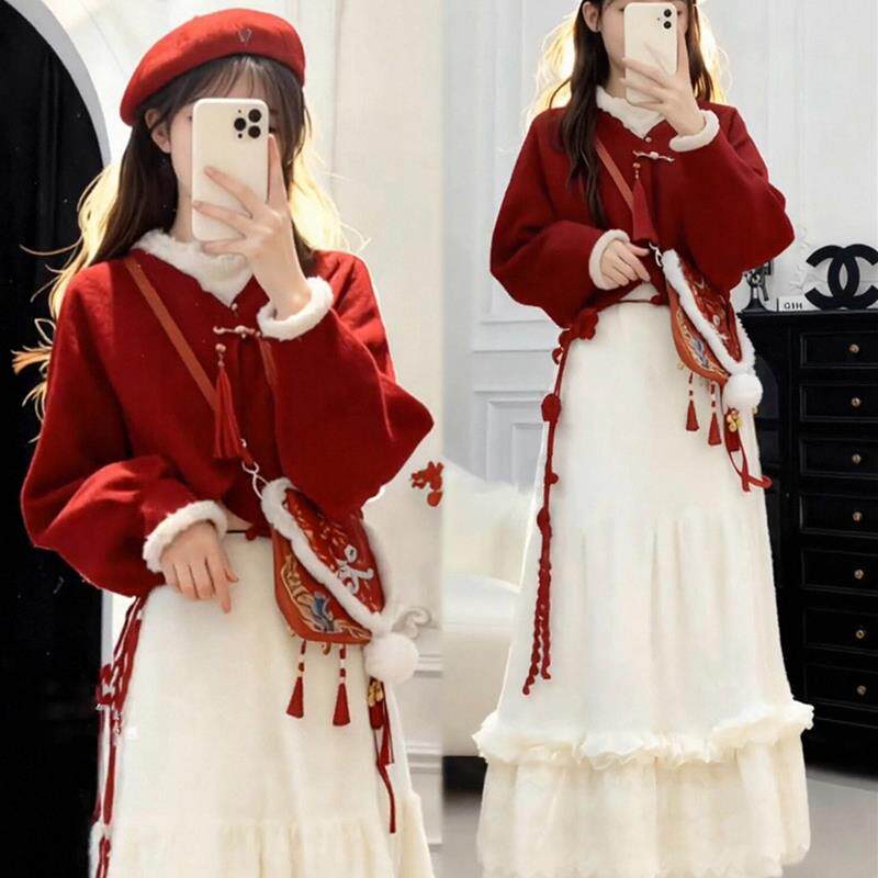 正品高货新中式国风套装女秋冬一整套红色短款毛衣罩衫打底衫半身,女装/女士精品,POLO衫,淘宝优惠券,粉丝福利购,淘宝优惠卷