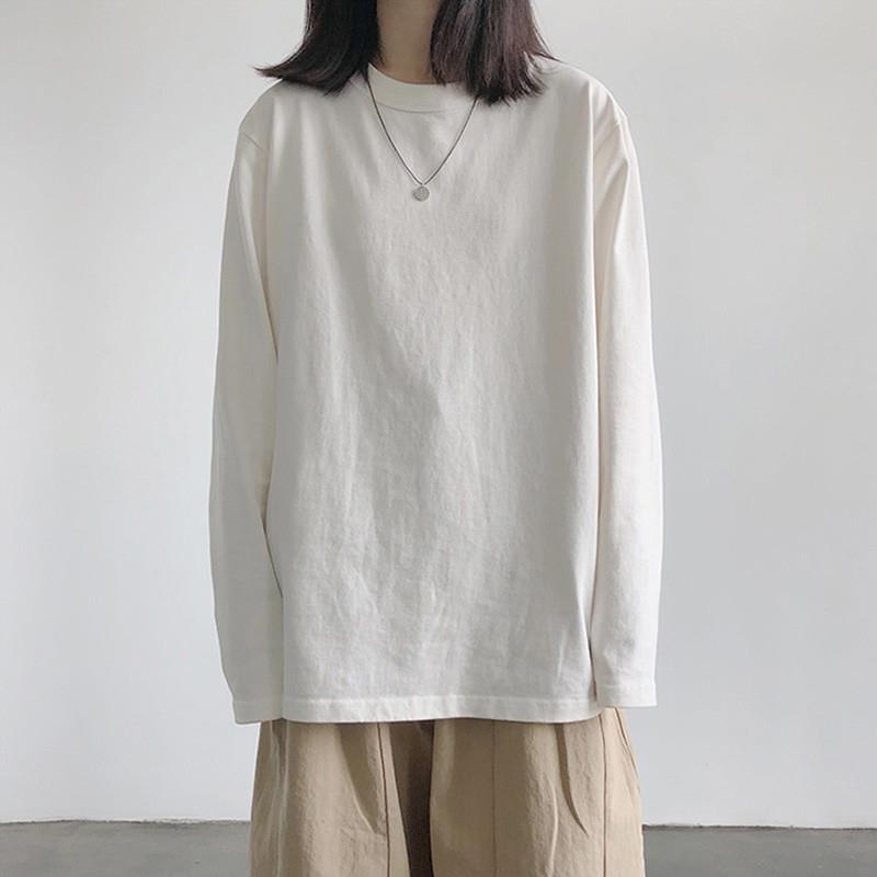 正品高货纯棉白色长袖t恤女宽松春秋卫衣内搭打底衫秋衣原宿可外