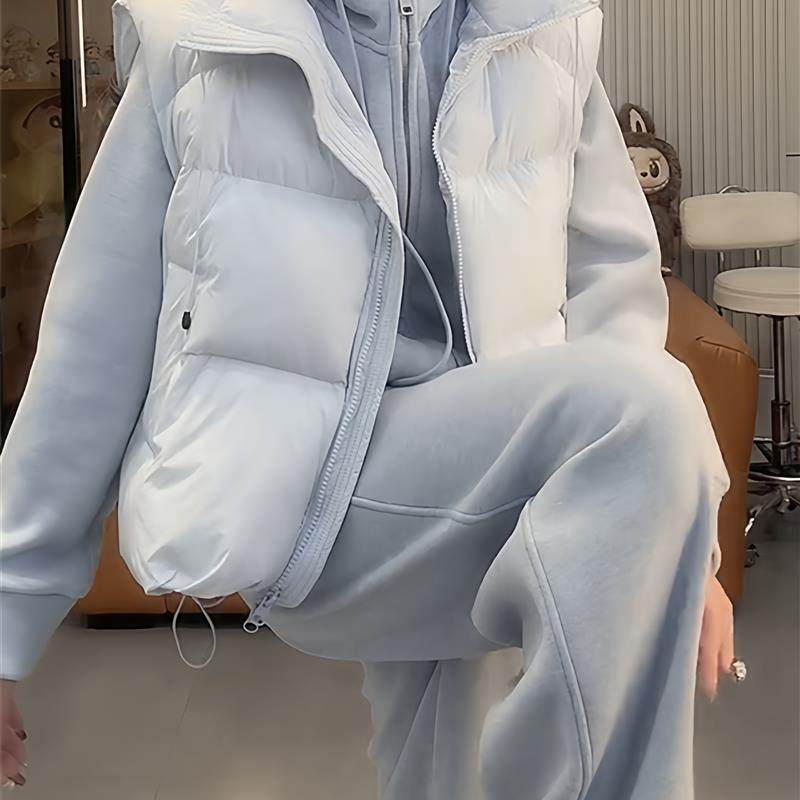 正品高货2025冬季新款女士高级感穿搭套装超好看马甲外套卫衣阔腿