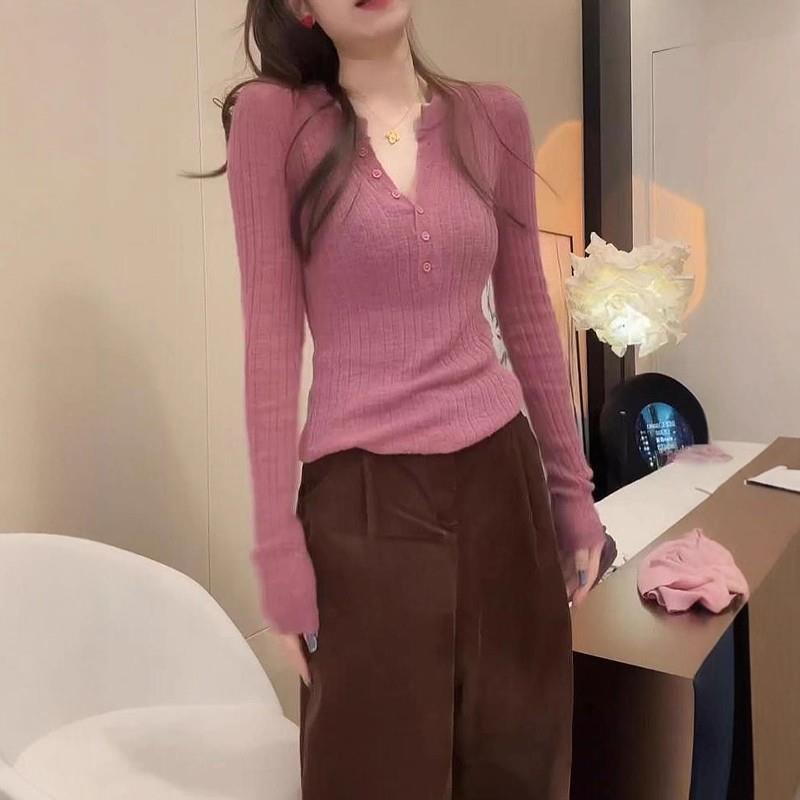 正品高货半开领V领针织衫