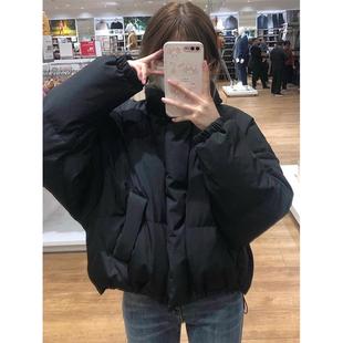 正品高货黑色羽绒棉服女冬季小个子学生短款面包服设计感宽松加厚