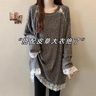 正品高货假两件蕾丝中长款打底衫女春内搭遮屁股下装消失T恤配鲨