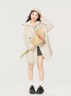 【小乐专享】法式复古赫本风优雅秋冬短款羊毛大衣25903套装