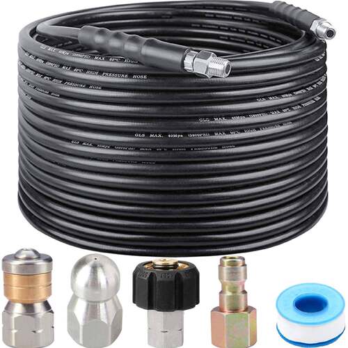 1/4寸30米 5800PSI高压清洗机下水道喷射器喷嘴套件 排水清洁软管