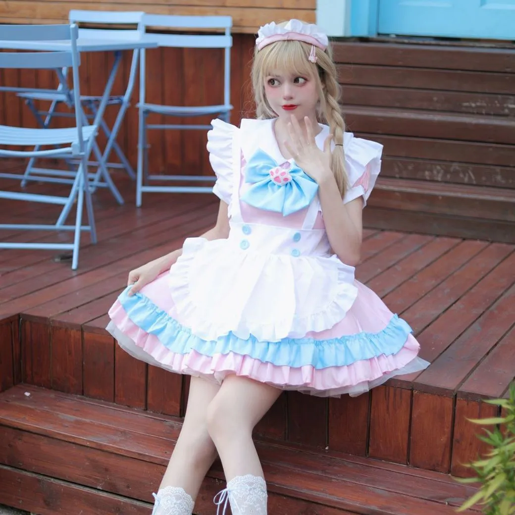 粉色女仆装蝴蝶结女佣装软妹cosplay服装洛丽塔连衣裙爱丽丝cos服