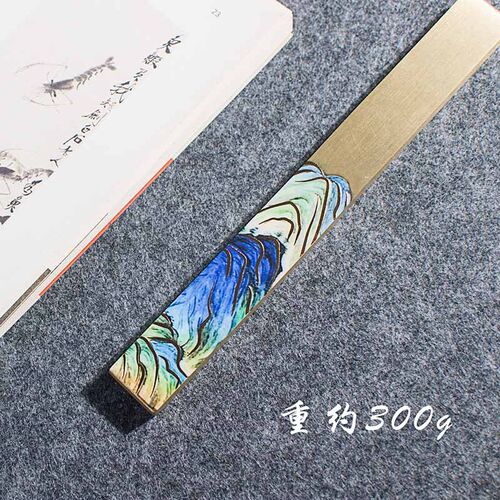 千里江山黄铜实i心镇纸尺文房四宝国画压纸压条创意文创压书条摆