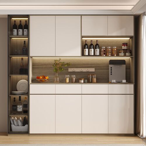 ENF级实木餐边柜靠墙一体置y物柜轻奢客厅餐厅家用茶水酒柜收纳柜