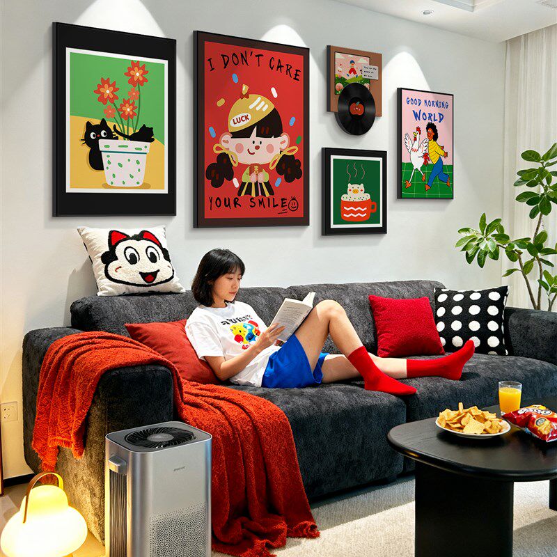 多巴胺挂画d奶油风客厅沙发背景墙装饰画卡通儿童房卧室艺术组合