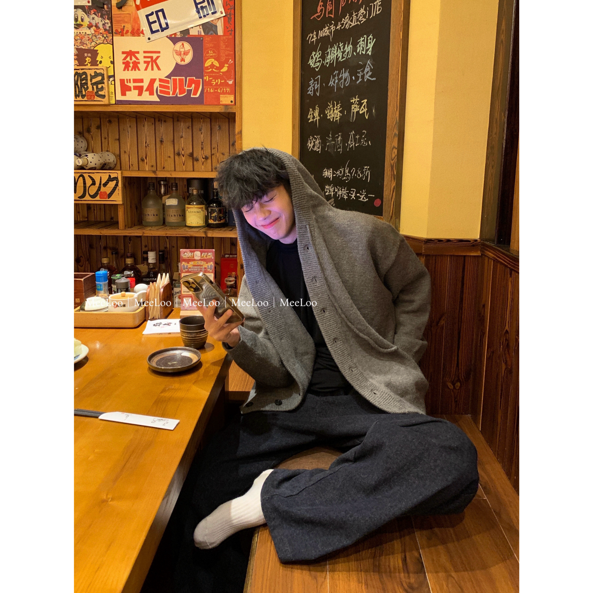 MeeLoo高克重开衫连帽毛衣男格雷系复古慵懒松弛宽松廓形针织外套,男装,针织衫/毛衣,淘宝优惠券,粉丝福利购,淘宝优惠卷