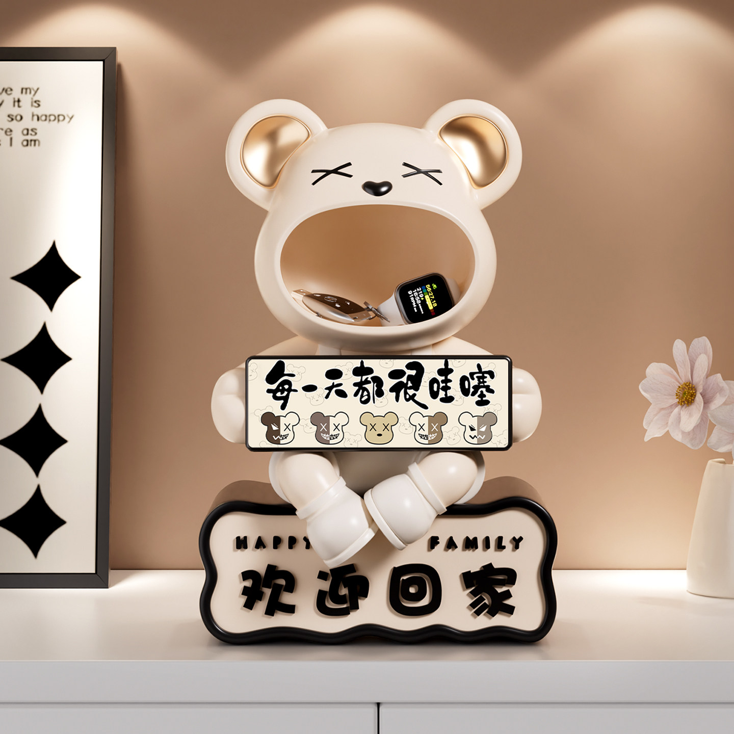 暴力熊摆件入户门口钥匙收纳玄关装饰品欢迎回家鞋柜搬家乔迁礼物