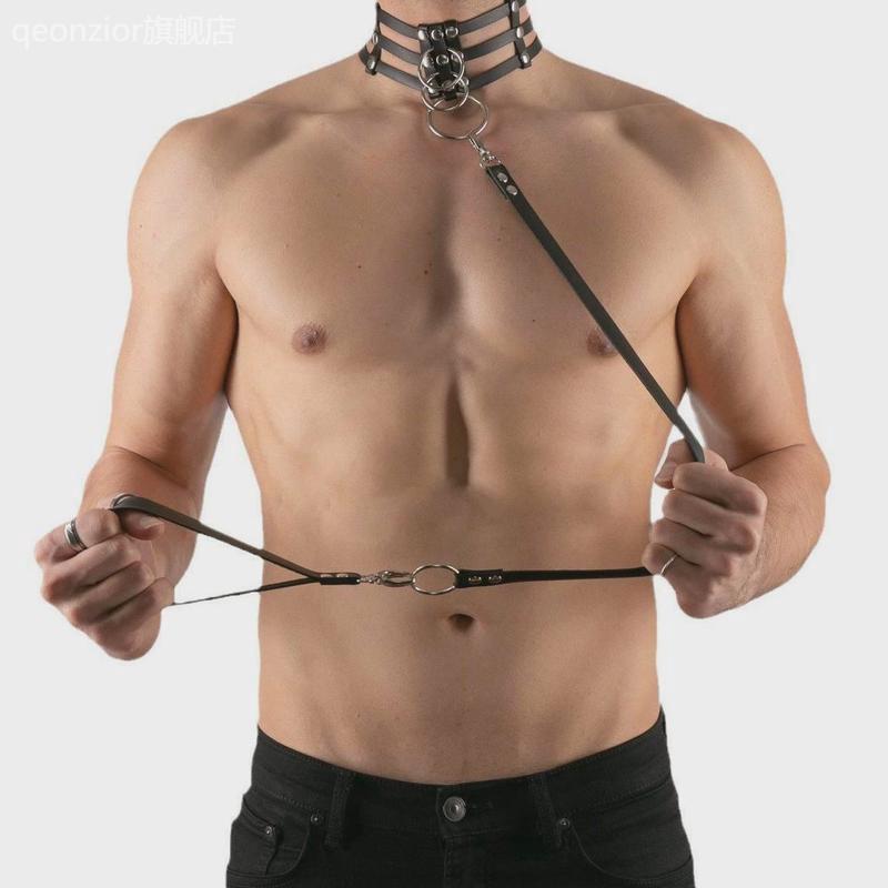 成人情趣道具男用另类调情调教玩具猛男手铐颈套捆绑胸衣牵引绳
