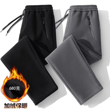 潮牌双面摇粒绒卫裤男士春秋冬季2025新款加绒加厚抓绒休闲裤男款