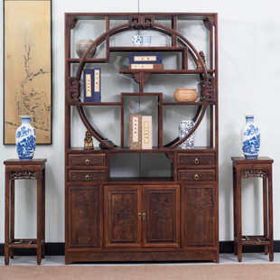 博古架实木中式圆形多宝阁展示柜茶叶茶具隔断古董架金花梨1.2米